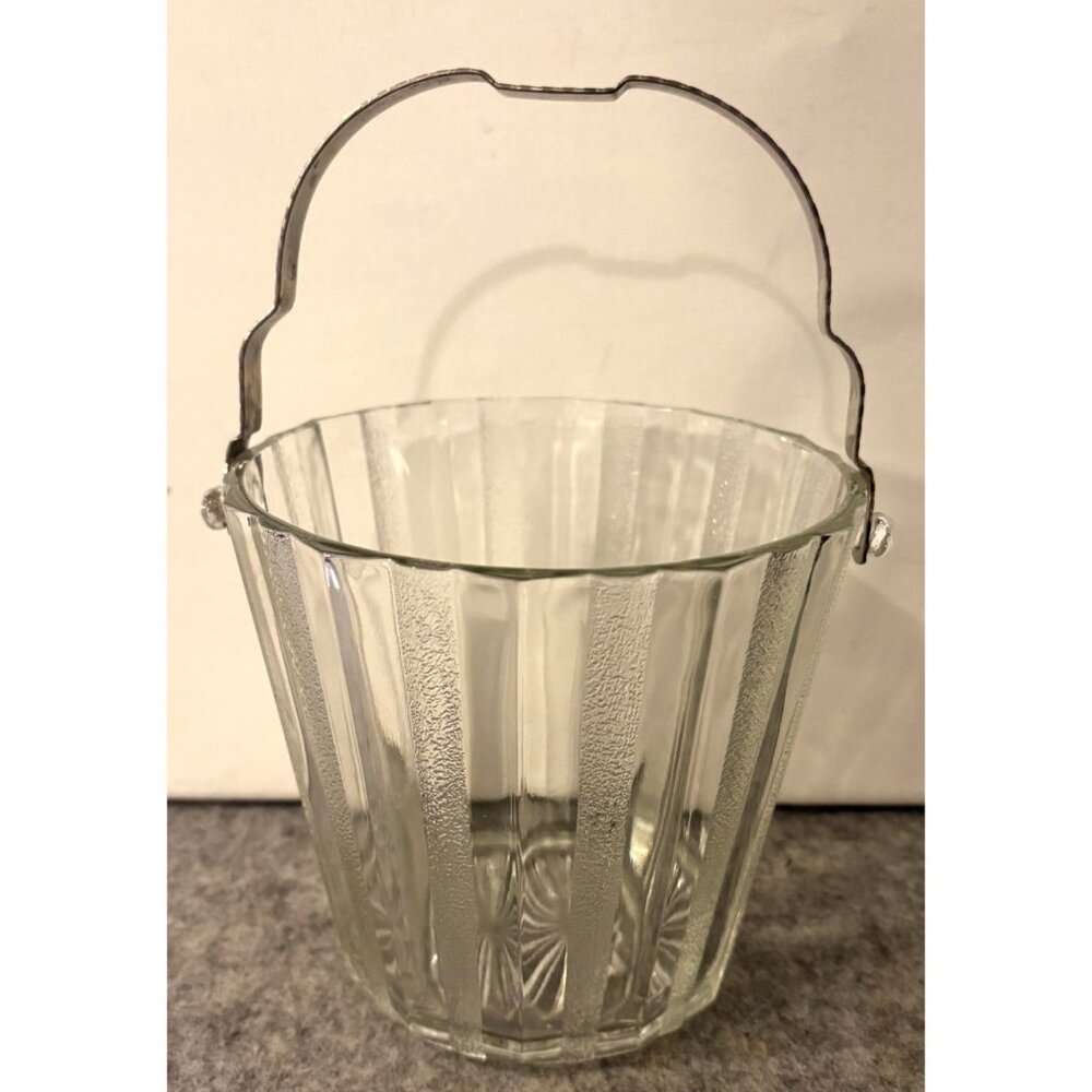 Vintage Heller Glass Ice Bucket W/ Silver Colored Handle MCM 1950's   # 3251